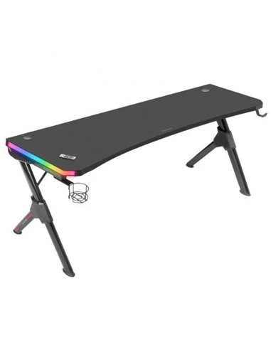 Mars Gaming - Table de jeu 160x60cm - Plateau laminé en fibre de carbone - Éclairage numérique 3D ARGB - Casque et support en ve