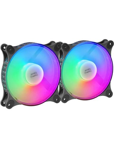 Mars Gaming - Kit de 2 Spectaculaires Ventilateurs FRGB RAINBOW 360º - 120x120x25mm - Éclairage 360º FRGB RAINBOW - Ventilation 