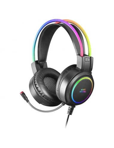 Mars Gaming - Casque Gaming avec Microphone Flexible - Éclairage RGB - Arceau Ajustable - Coussinets Rembourrés - Contrôle Casqu