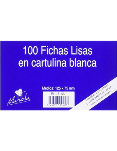 Mariola - Pack de 100 fiches lisses n°2 - Dimensions 125x75mm - Couleur Blanc