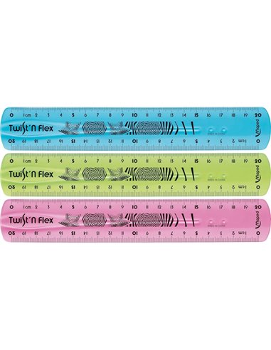 Maped - Règle Twist'n Flex 20 cm. Flexible - Incassable - Double Graduation - Blister de 1 pcs. - Couleurs assorties : bleu, ros