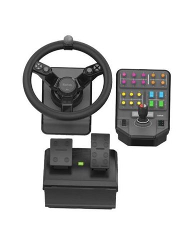 Logitech - Volant Saitek + Pédales + Panneau Latéral USB pour Simulation de Machinerie Lourde - Rotation 900º - +25 Boutons Prog