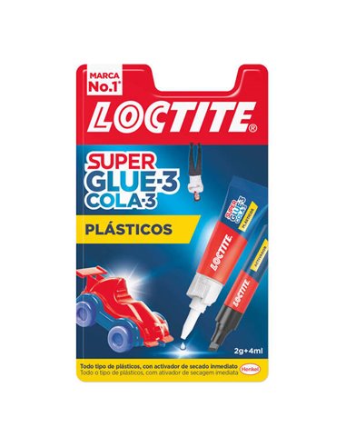 Loctite - Colle Plastiques Difficiles Superglue-3 2gr + Activateur 4ml - Colle Transparente et Liquide - Formulé pour Plastiques