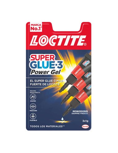 Loctite - Superglue-3 Power Gel unidose 3x1g - Adhésif instantané flexible et extra fort - Formule gel enrichie avec particules 