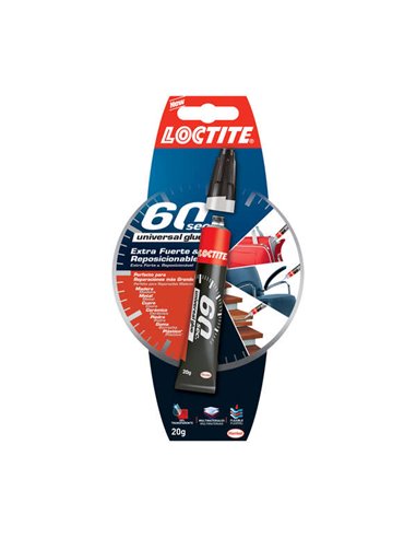 Loctite - Colle Extra Forte 60Sec 20gr - Colle en 60 Secondes - Adhésif Gel Transparent Repositionnable - Idéal pour Surfaces Ve