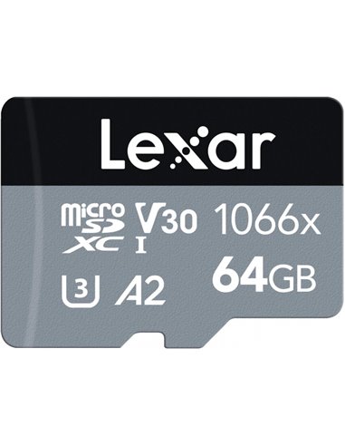 Lexar - Carte mémoire professionnelle 1066x microSDXC UHS-I SILVER Series 64 Go - Vitesses de lecture jusqu'à 160 Mo/s - Écritur