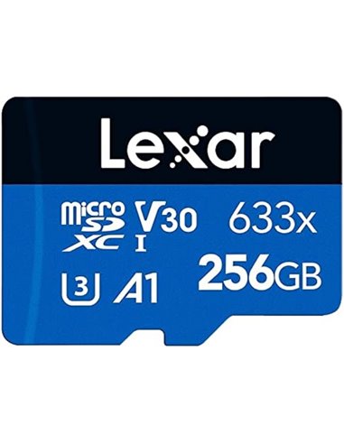 Lexar - Carte mémoire microSDXC UHS-I haute performance 633x 256 Go - Vitesses de lecture jusqu'à 100 Mo/s - Adaptateur SD inclu