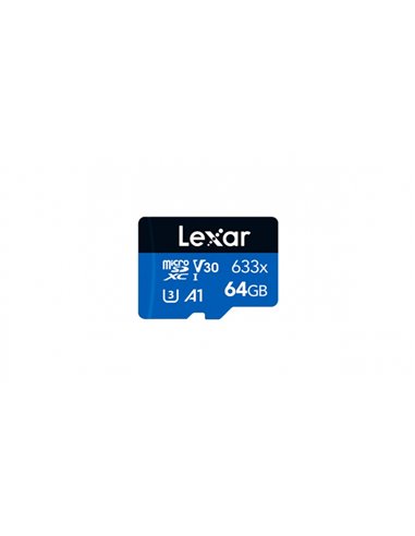 Lexar - Carte mémoire microSDXC haute performance 633x 64 Go UHS-I - Vitesse de lecture jusqu'à 100 Mo/s - Classe U3 et V30 - Ad