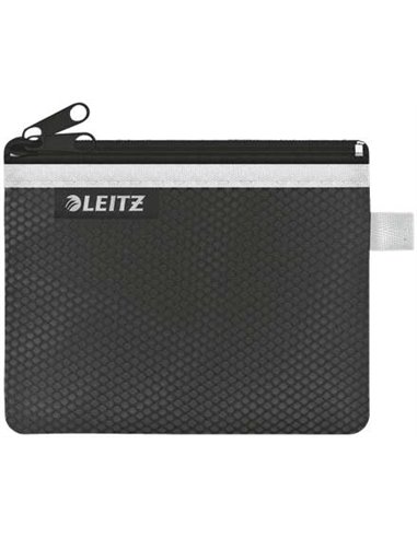 Leitz - WOW Petit Sac de Transport 2 Compartiments - Taille 105x6x140mm - Lavable et Durable - Fermeture Zippée - Couleur Noir