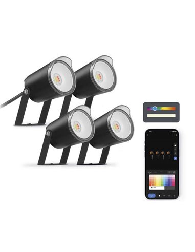 Ksix - Pack 4 Spots LED Extérieurs Smartled RGBWIC - IP65 - Contrôle APP - Installation Facile