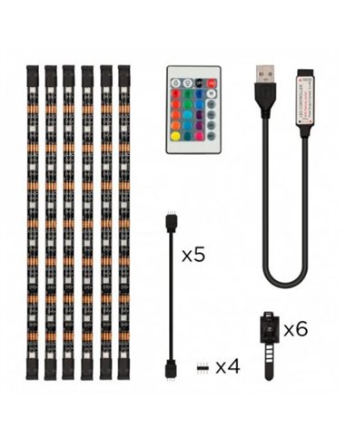 Ksix - 6 Bandes LED RGB pour TV 53 cm - 16 Couleurs RGB - 4 Modes Dynamiques - Télécommande