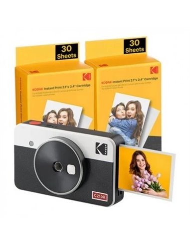 Kodak - Pack Appareil Photo Numérique Instantané Rétro Mini Shot 2 Bluetooth + 60 Feuilles de Papier Photo 5,3x8,6 cm - Écran LC