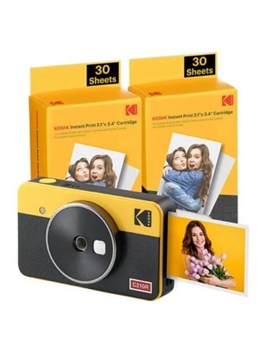 Kodak - Pack Appareil Photo Numérique Instantané Rétro Bluetooth Mini Shot 2 + 60 Feuilles de Papier Photo 5,3x8,6 cm - Écran LC