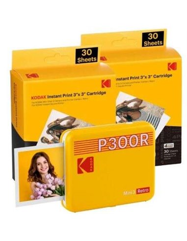 Kodak - Pack Mini 3 Rétro d'Imprimante Photo Portable Bluetooth + 60 Feuilles de Papier Photo - Format d'impression 7,62x7,62 cm