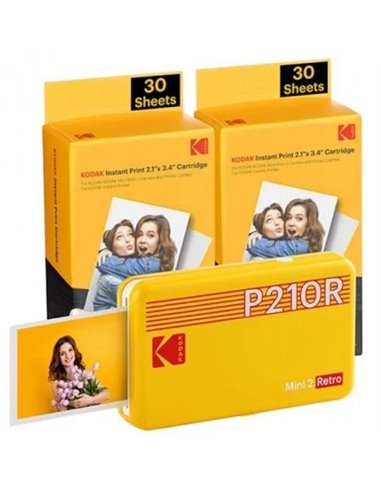 Kodak - Pack Rétro Mini 2 d'Imprimante Photo Portable Bluetooth + 60 Feuilles de Papier Photo - Format d'impression 5,3x8,6 cm -