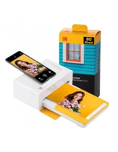 Kodak - Pack Imprimante Photo Portable Bluetooth Dock Plus + 80 Feuilles de Papier Photo 10x15cm - Format d'impression 10x15cm -