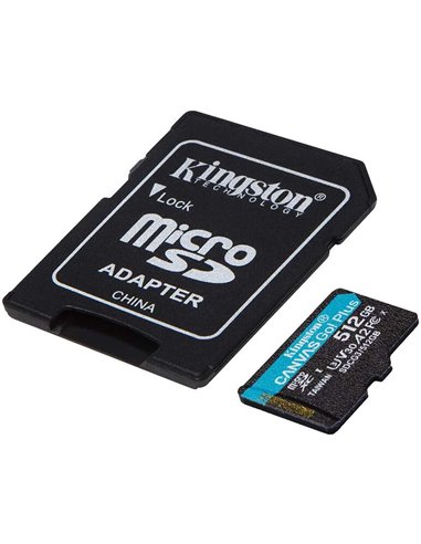 Kingston - Carte Micro SDXC 512 Go UHS-I U3 V30 Classe 10 170 Mo/s Canvas Go Plus avec adaptateur