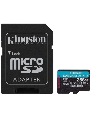 Kingston - Carte Micro SDXC 256 Go UHS-I U3 V30 Classe 10 170 Mo/s Canvas Go Plus avec adaptateur