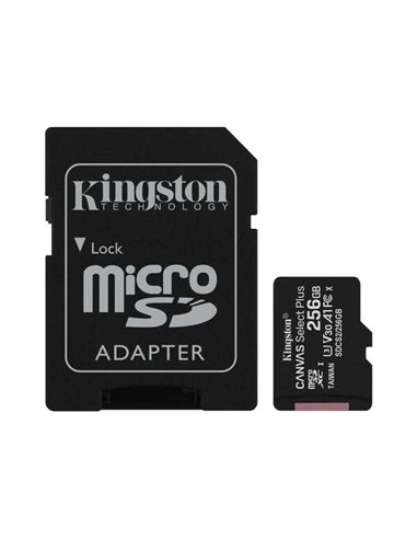 Kingston - Carte Micro SDXC 256 Go Classe 10 100 Mo/s Canvas Select Plus + Adaptateur SD