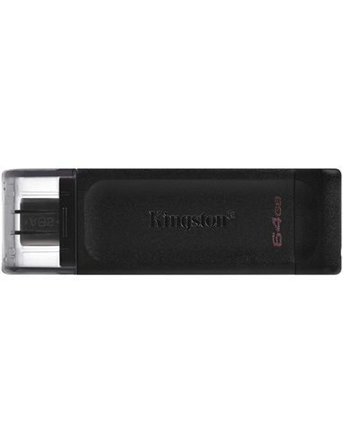 Kingston - Mémoire USB Type C DataTraveler 70 64 Go - USB-C 3.2 Gen 1 - Avec couvercle - Noir (Pendrive)