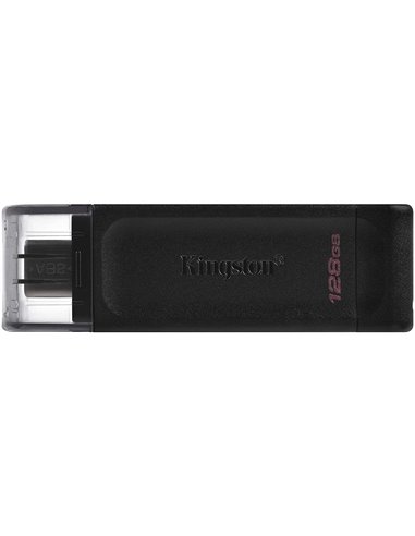 Kingston - DataTraveler 70 Mémoire USB Type C 128 Go - USB-C 3.2 Gen 1 - Avec couvercle - Noir (Pendrive)