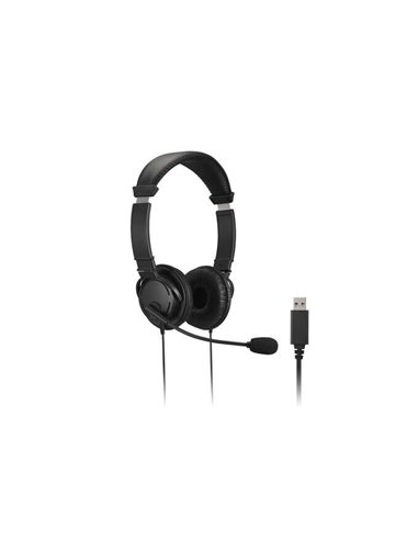 Kensington - Casque avec Microphone USB - Arceau Ajustable - Oreillettes Rembourrées - Commandes Filaires - Câble 1,80m - Couleu