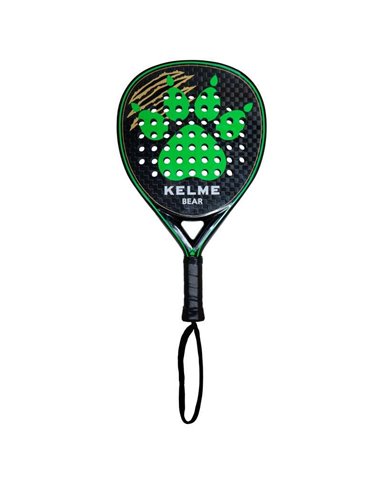 Kelme - Raquette Bear Padel - Forme Larme - Cadre et Face 100% Carbone - Face 3D - Noir Eva Soft Ultra Core - Design Brillant