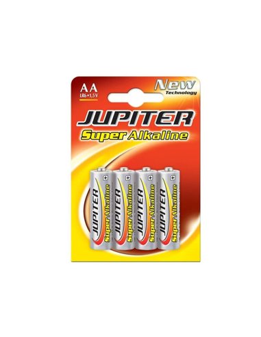 Jupiter -Pack de 4 Piles Alcalines LR6 AA - Haute Technologie - Fiabilité - Haute Performance - Performance Maximale