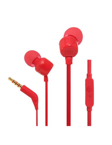 JBL - Casque Tune 110 avec Microphone - Mains Libres - Commande Filaire - Câble Plat 1,11m - Coloris Rouge