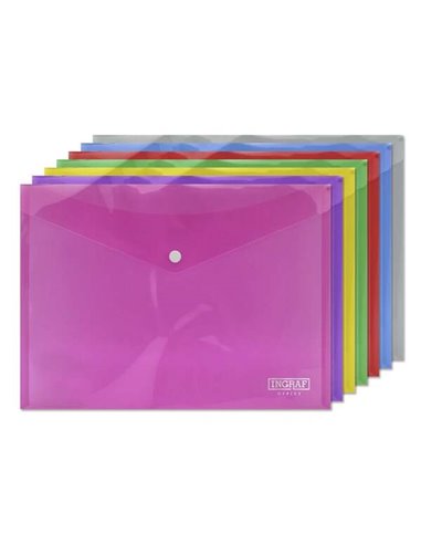 Ingraf - Paquet de 10 Enveloppes avec Fermeture à Fermoir - Polypropylène - Format A4 - Couleurs Assorties