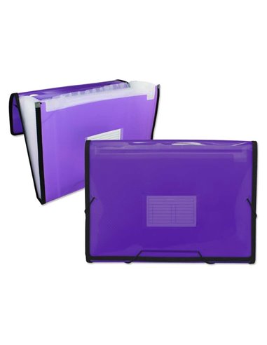 Ingraf - Chemise à Soufflet Cadre 13 Pochettes Format A4 - Polypropylène Translucide - Elastiques et Rabats - Coloris Violet