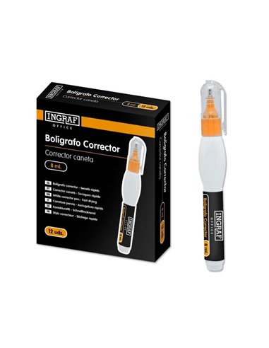 Ingraf - Stylo Correcteur 8 ml - Pointe Métallique Fine - Séchage Rapide - Forme Ergonomique