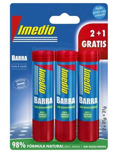 Imedio - Pack de 3 Bâtons de Colle 21 g - Sans Solvant - Lavable - Adapté à un Usage Scolaire