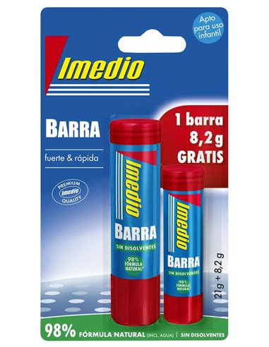 Imedio - Pack de 2 Bâtons de Colle 1x 21grs + 1x 8,2grs - Sans Solvant - Lavable - Adapté à un Usage Scolaire