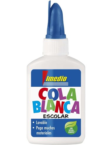 Imedio - Colle Scolaire Blanche 40gr - Sans Solvant - Flacon Souple Idéal pour les Enfants - Avec Spatule Intégrée