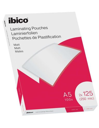 Ibico - Boîte de 100 Feuilles de Plastification Mat A5 125 Microns - Surface Mat - Papier Plastifié, Photos, Cartes de Visite - 