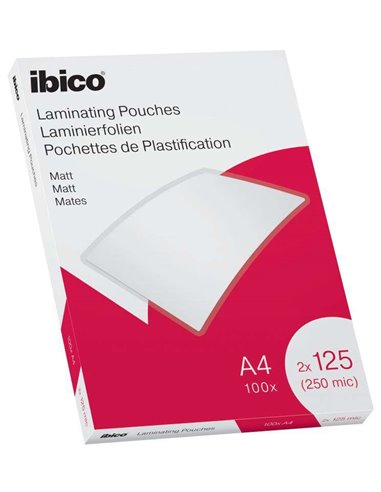 Ibico - Boîte de 100 Feuilles de Plastification Mat A4 125 Microns - Surface Mat - Papier Plastifié, Photos, Cartes de Visite - 