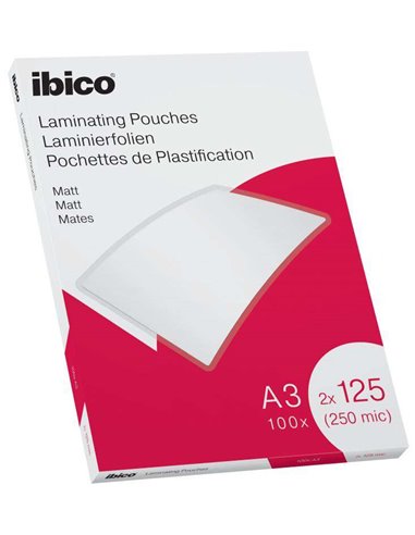 Ibico - Boîte de 100 Feuilles de Plastification Mat A3 125 Microns - Surface Mat - Papier Plastifié, Photos, Cartes de Visite - 