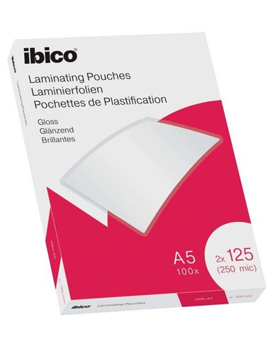 Ibico - Boîte de 100 feuilles de plastification brillantes A5 125 microns - Finition cristalline haute brillance - Papier plasti