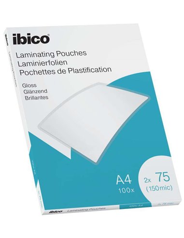 Ibico - Boîte de 100 Feuilles de Plastification Brillantes A4 75 Microns - Finition Cristalline Haute Brillance - Papier Plastif