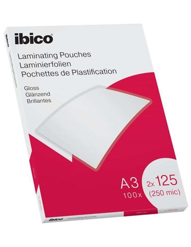 Ibico - Boîte de 100 Feuilles de Plastification A3 Brillantes 125 Microns - Finition Cristalline Haute Brillance - Format A3 - B