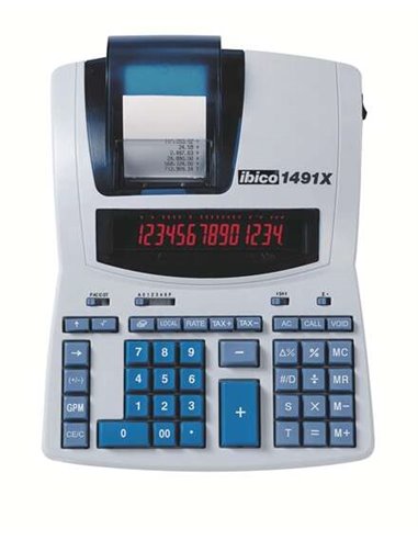 Ibico - Calculatrice Thermique Professionnelle 1491X 14 Chiffres - Écran LCD 2 Couleurs - Impression Noir - Vitesse 10 Lignes pa