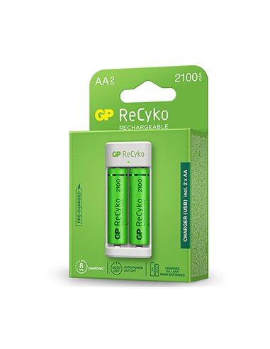 GP Batteries - Pack chargeur USB ReCyko + 2 piles rechargeables AA 2100 mAh