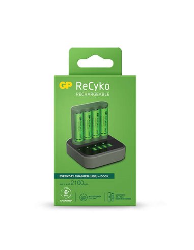 GP Batteries - ReCyko B421 Dock Pack de chargeur USB quotidien 4 espaces + base de chargement + 4 piles rechargeables AA 2100 mA