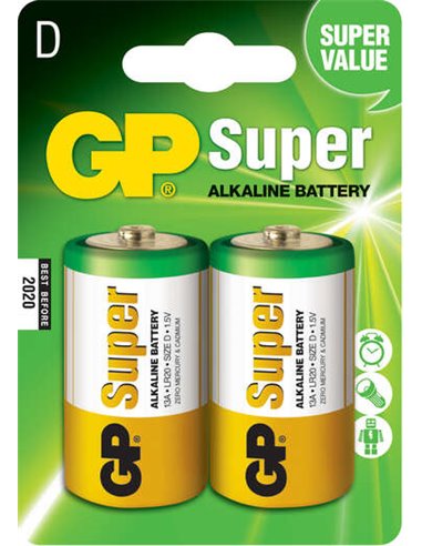 GP Piles - Pack de 2 Piles Super Alcalines LR20 D 1,5V