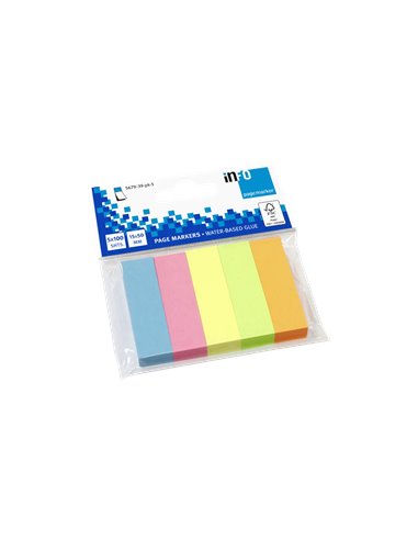 Global Notes - inFO Pack de 5 blocs de 100 marqueurs de page 50 x 15 mm - Certification FSC ? - Couleurs jaune, bleu, orange, ve