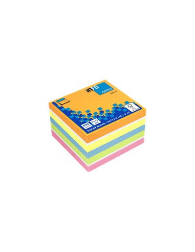 Global Notes - inFO Cube de 450 Notes Autocollantes 75 x 75 mm - Certification FSC ? - Couleurs Jaune, Orange, Bleu, Blanc, Rose