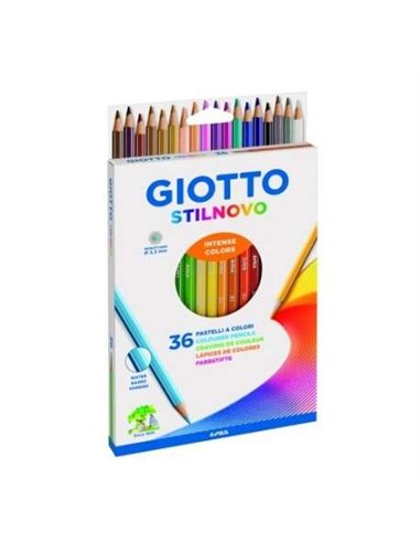 Giotto - Stilnovo Pack de 36 Crayons de Couleur Hexagonaux - Mine 3,3 mm - Bois - Couleurs Assorties