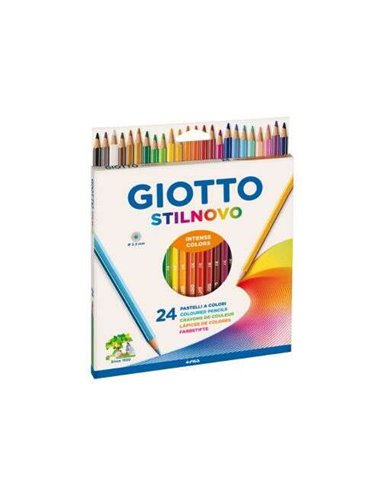 Giotto - Stilnovo Pack de 24 Crayons de Couleur Hexagonaux - Mine 3,3 mm - Bois - Couleurs Assorties