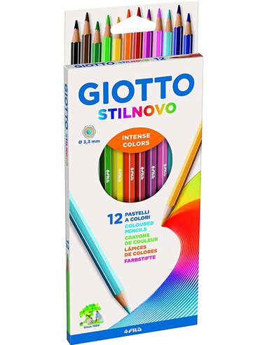 Giotto - Stilnovo Pack de 12 Crayons de Couleur Hexagonaux - Mine 3,3 mm - Bois - Couleurs Assorties